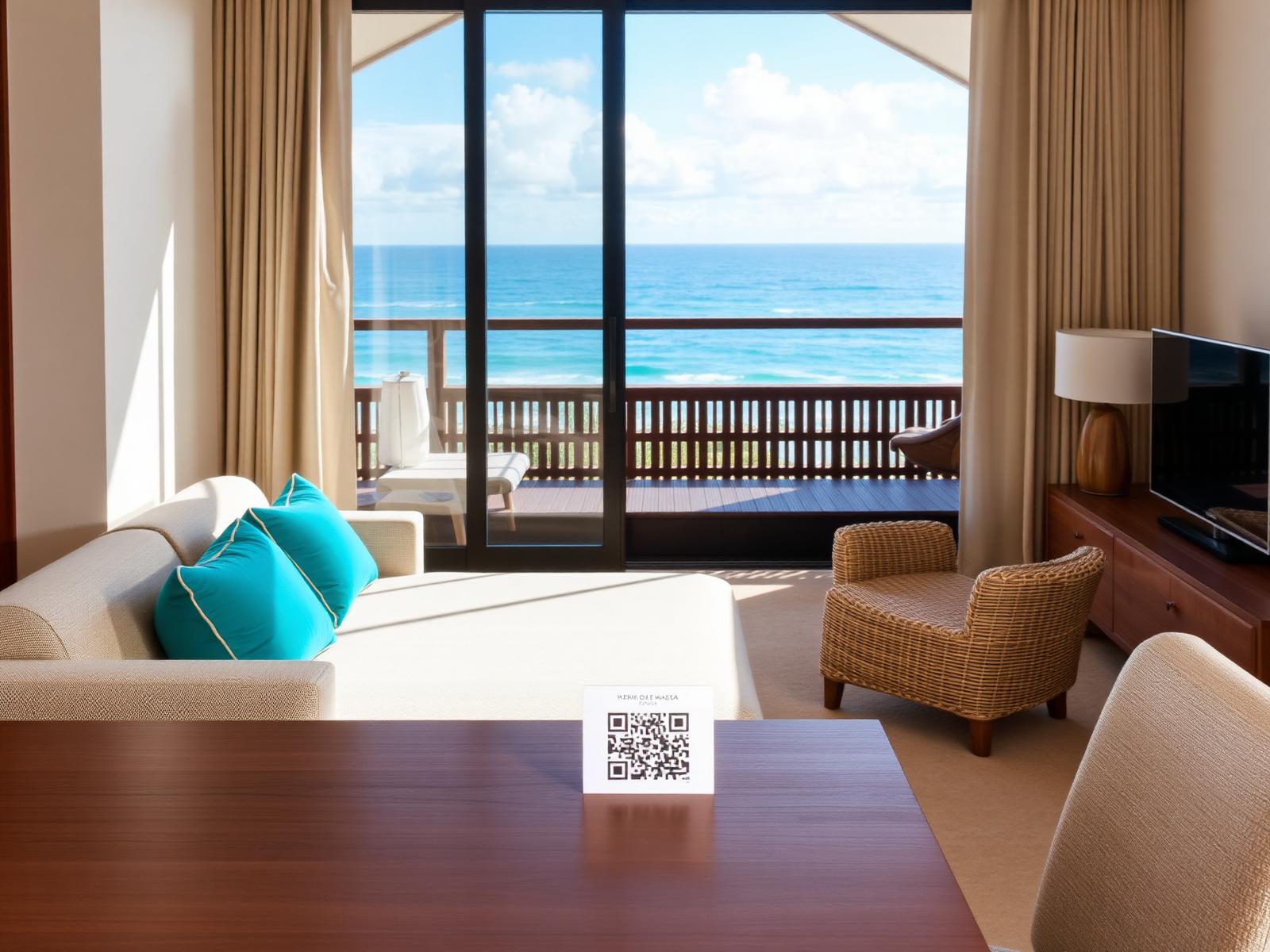 Interior de flat premium com vista para o mar